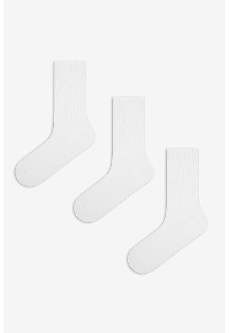 Set de sosete striate uni - 3 perechi - Alb