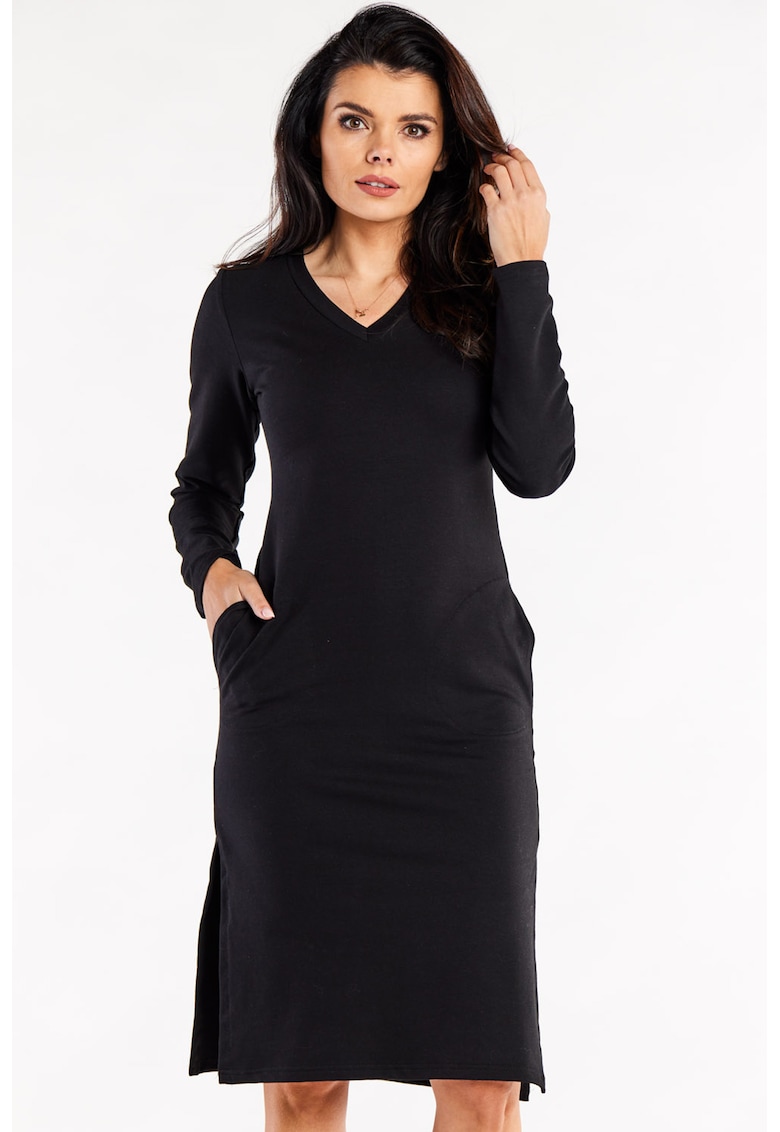 Rochie bodycon din bumbac cu slituri in partile laterale