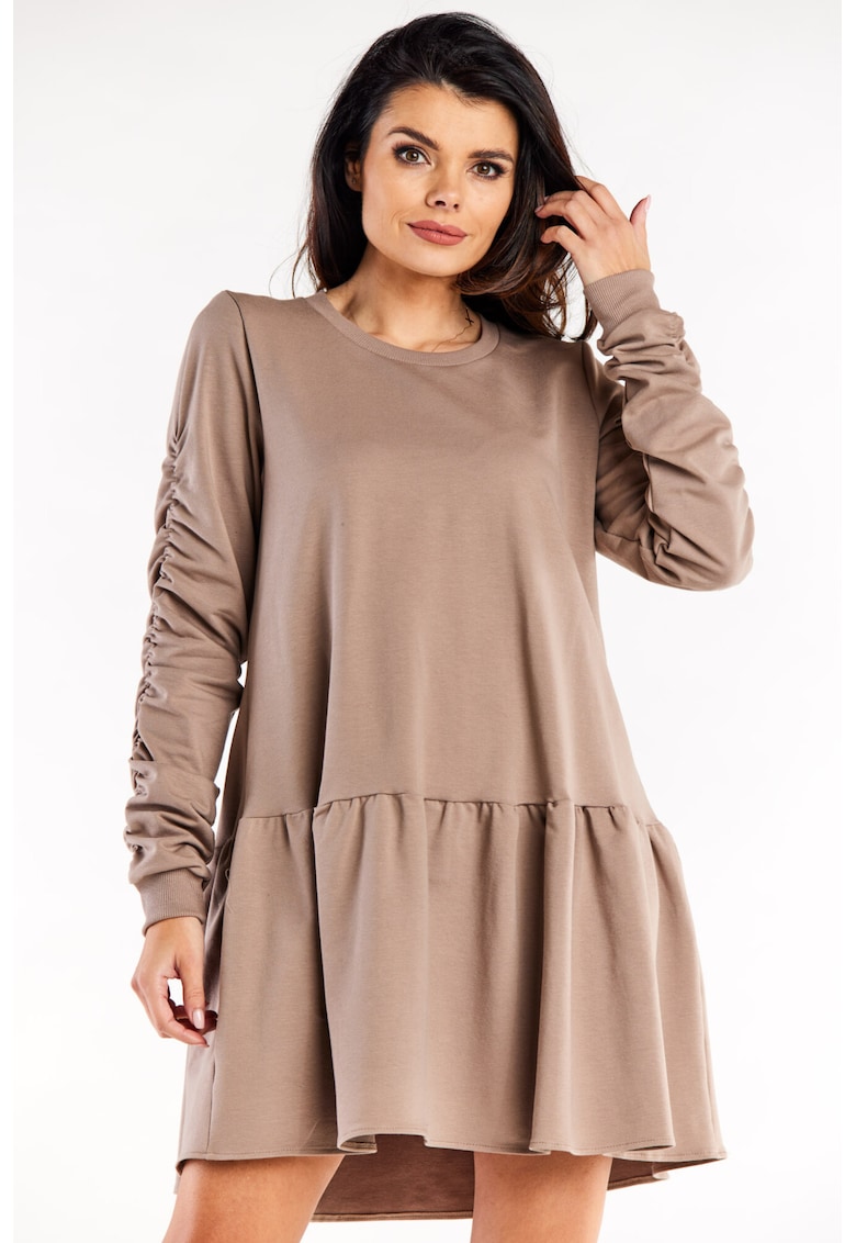 Rochie de bumbac cu volan - Latte