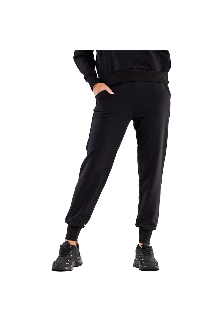 Pantaloni sport pentru dama - Bumbac/Elastan - Negru