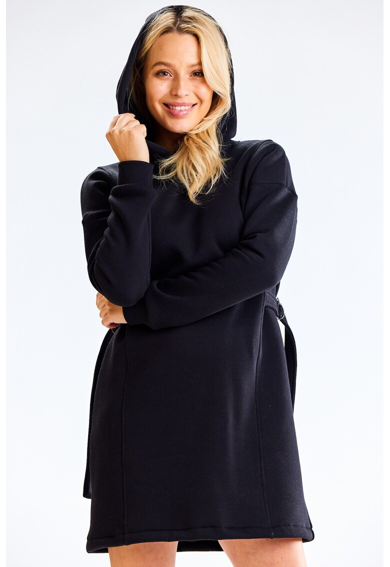 Rochie-hanorac din amestec de bumbac cu gluga si cordon