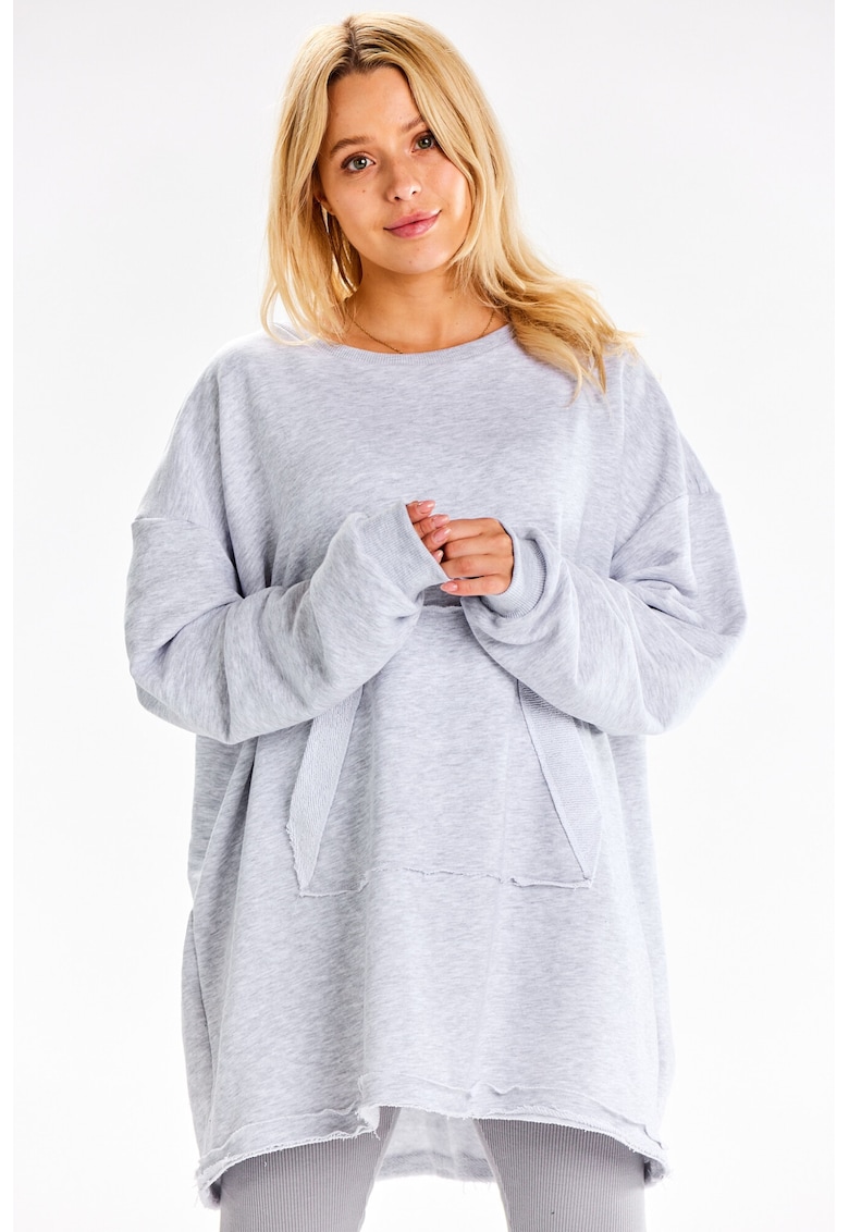 Rochie mini oversize cu buzunar - - Gri