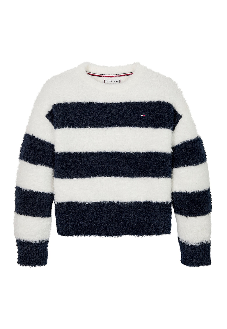 Pulover pufos cu model in dungi