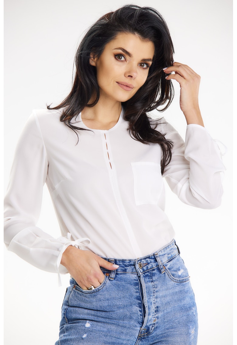Bluza casual cu maneca lunga - - Alb