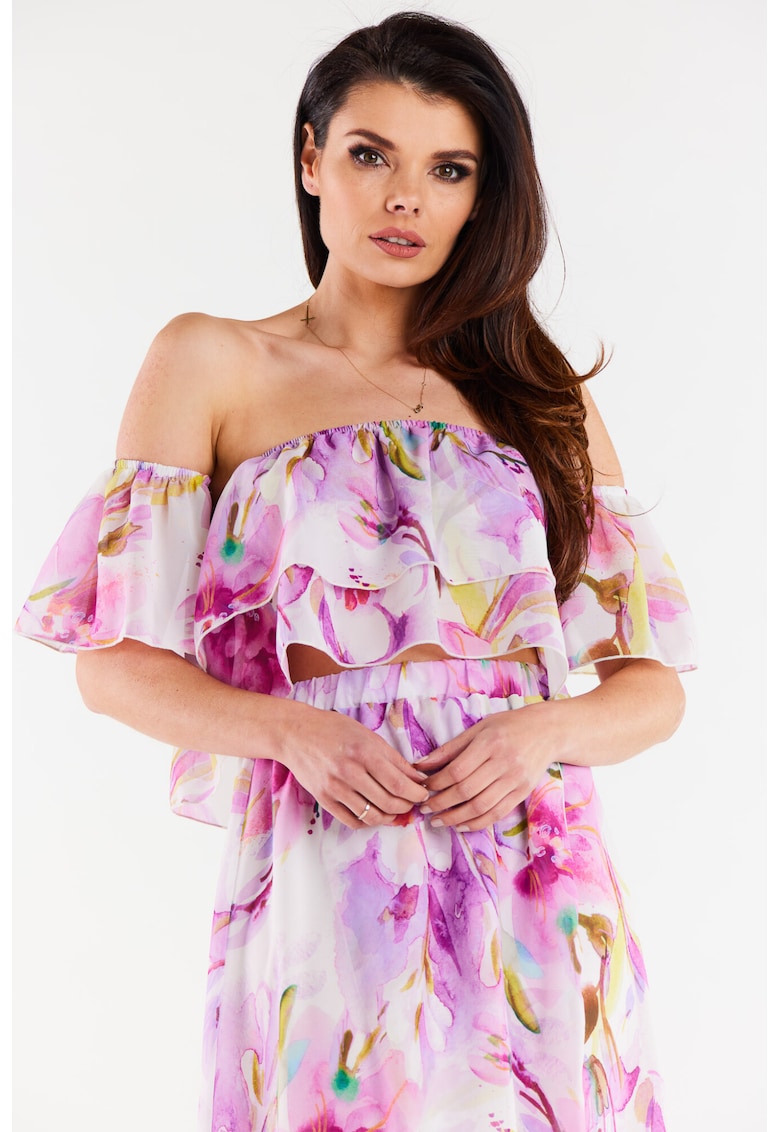 Bluza tip bardot din sifon - - Violet