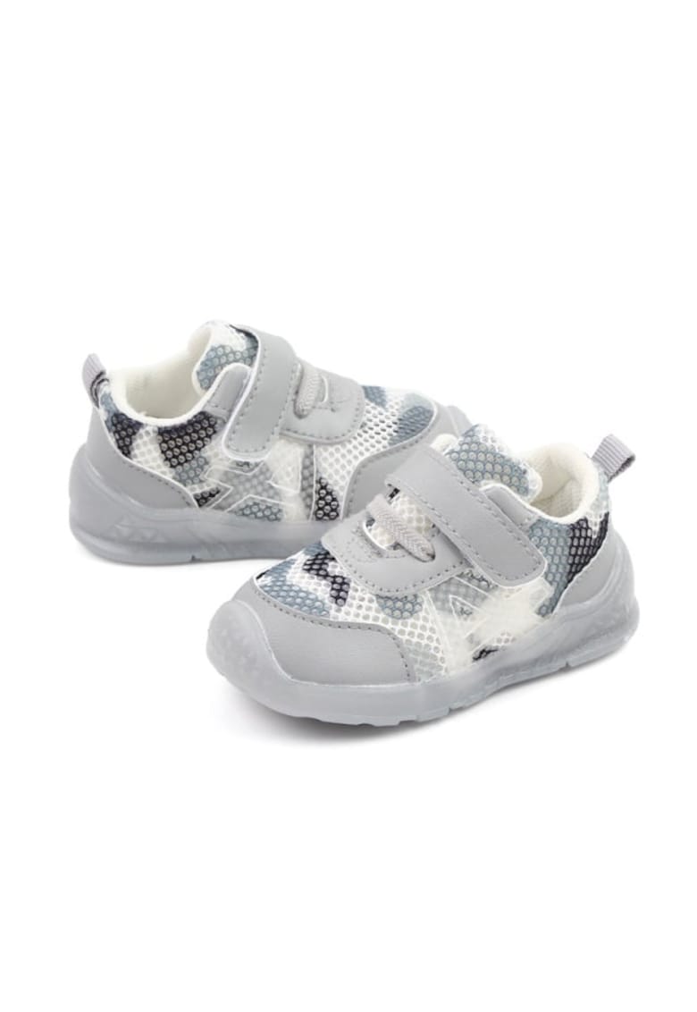 Pantofi Sport Casual - Piele ecologica - Textil - Baieti - Siret - Velcro - Alb - Gri