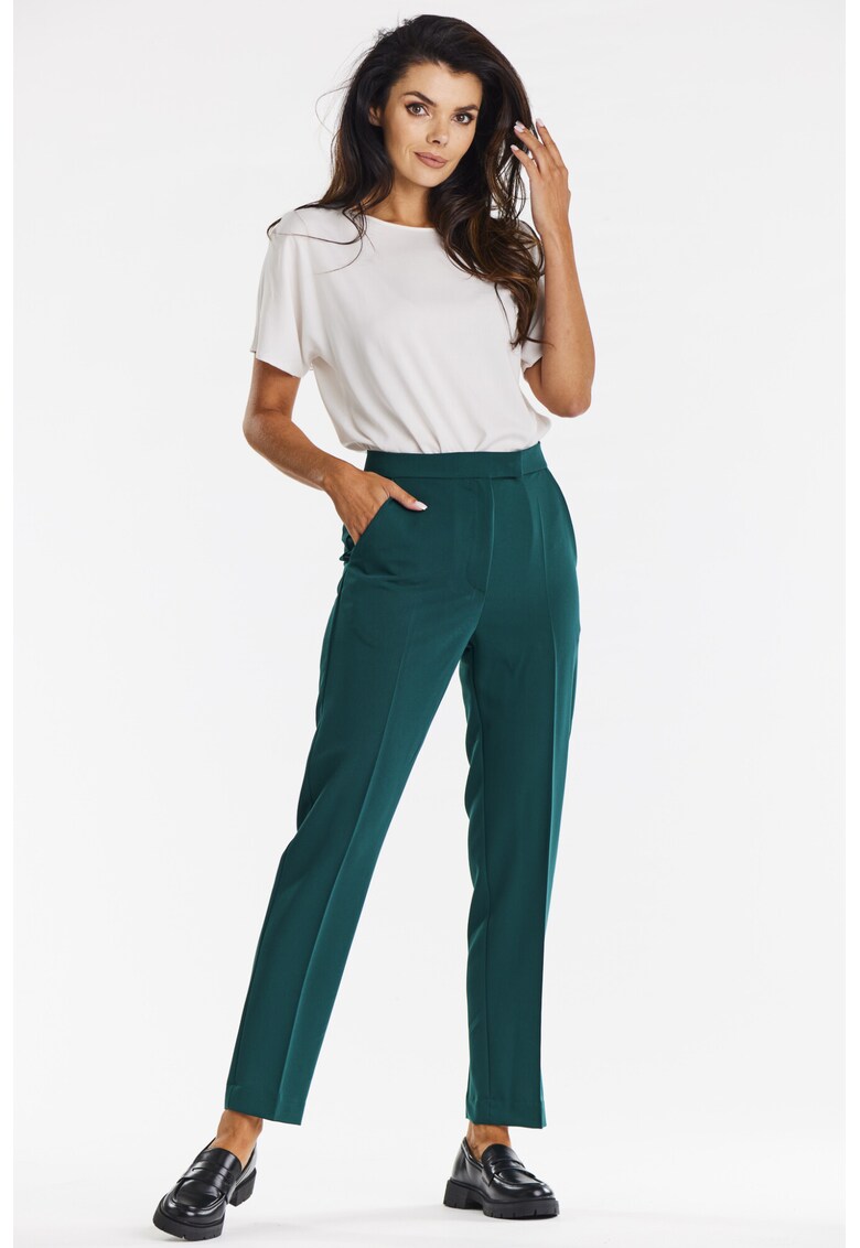 Pantaloni eleganti pentru dama - poliester/viscoza - verde