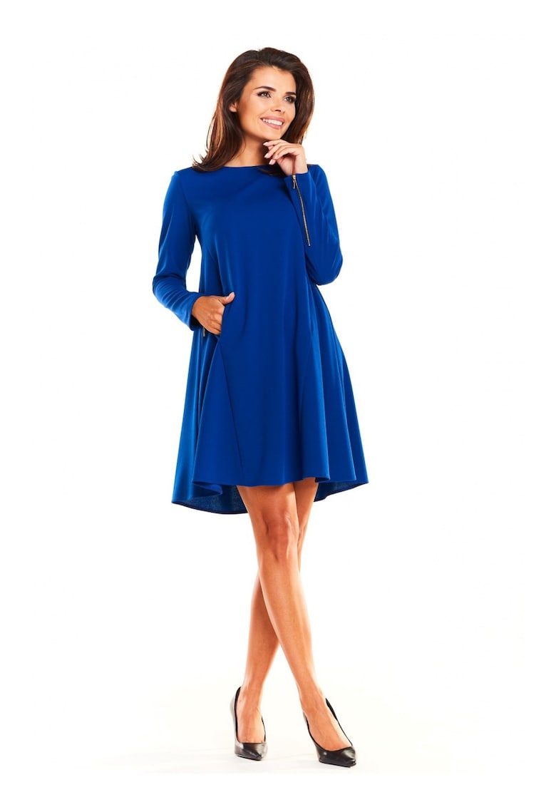 Rochie eleganta - maneci lungi - Poliester/Elastan - Albastru -
