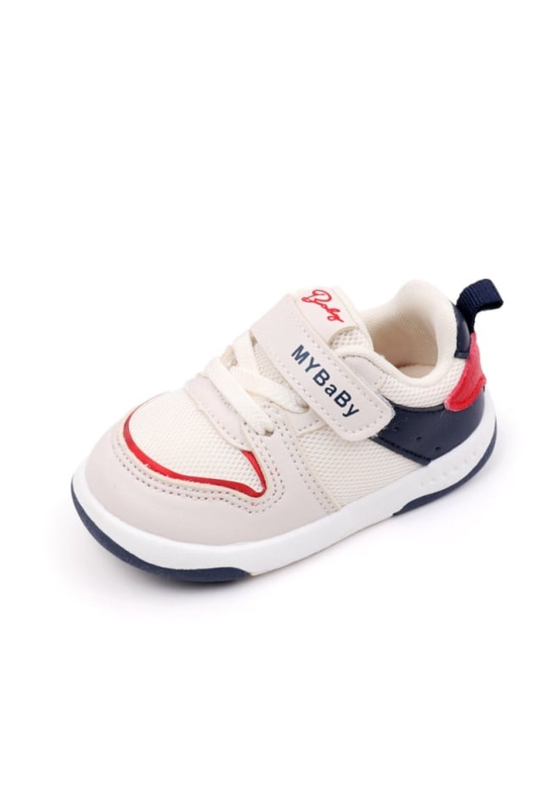 Pantofi Sport Model Mybaby - Casual - Piele ecologica - Textil - Baieti - Siret - Velcro - Alb - Bleumarin
