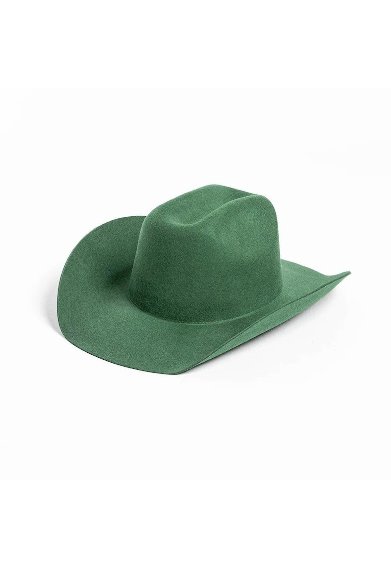 Palarie Fedora - verde - din lana - stil cowboy - reglabila - Cevin