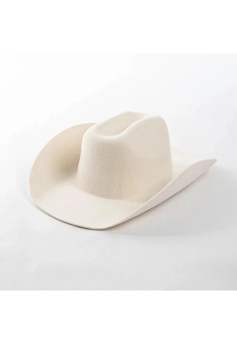 Palarie Fedora - alb unt - din lana - stil cowboy - reglabila - Chelsea