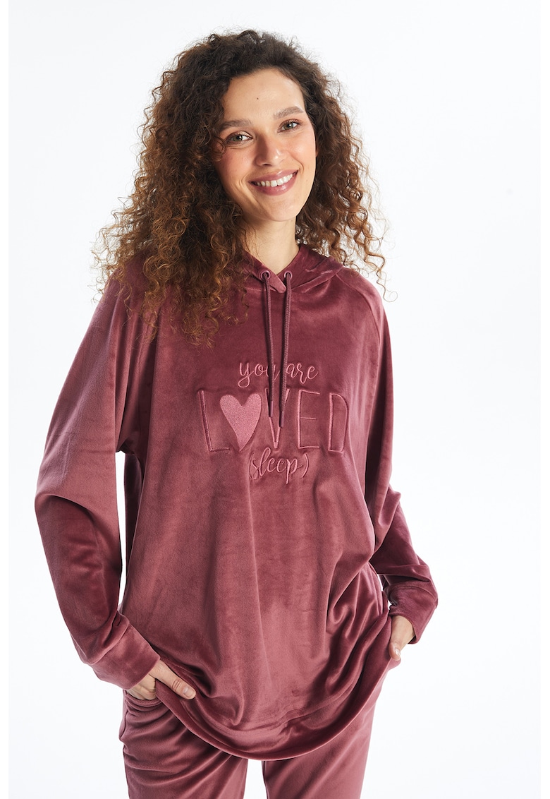 Bluza pufoasa de pijama cu text brodat