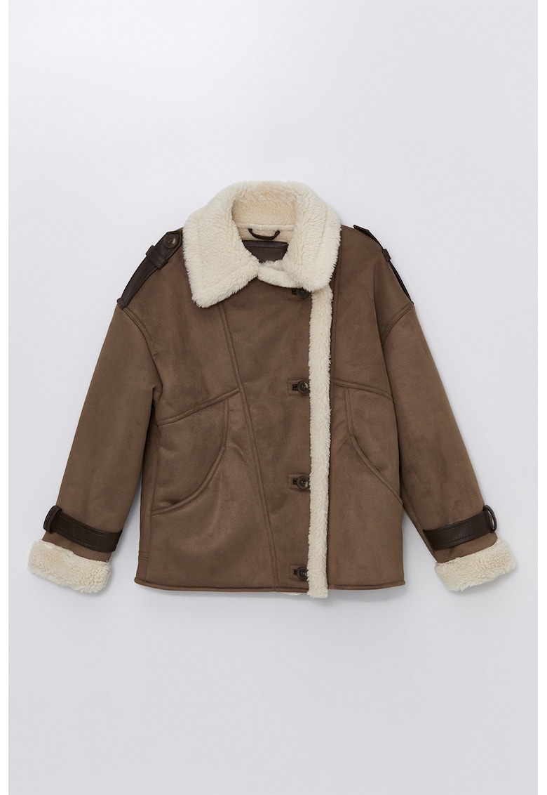 Jacheta din blana shearling sintetica - Maro inchis
