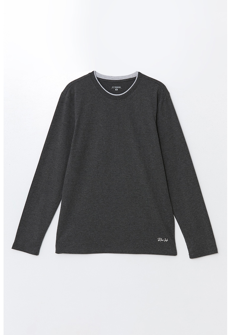 Bluza de pijama cu decolteu la baza gatului si model uni