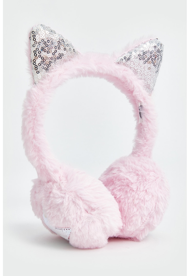 Protectii pufoase pentru urechi decorate cu paiete - Roz pastel