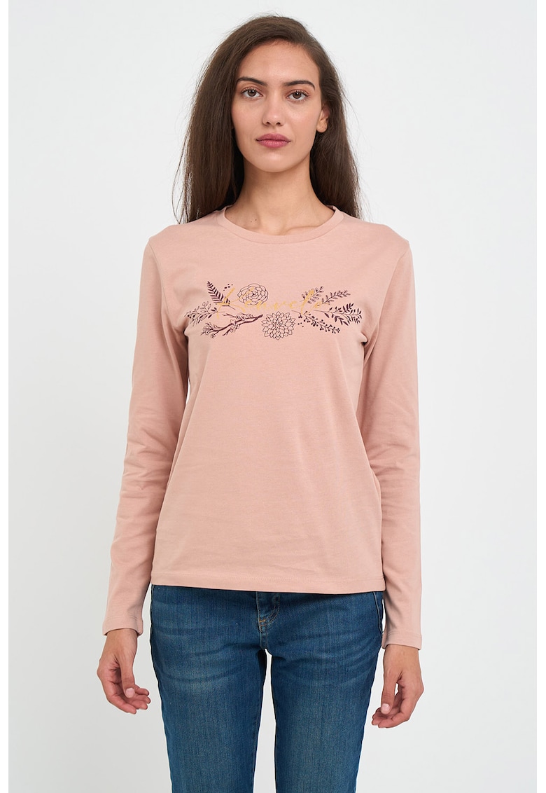 Bluza cu logo si imprimeu floral - Roz pal