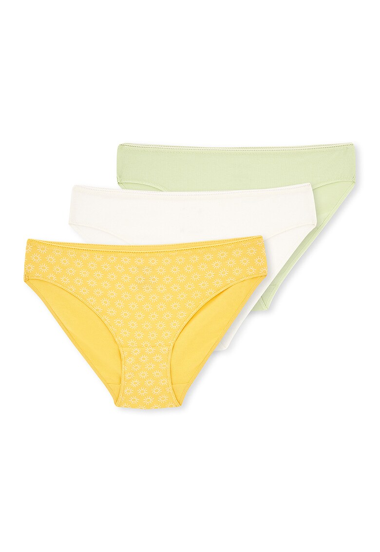 Set de chiloti din amestec de bumbac - 3 perechi - Galben pal/Verde pal/Alb optic