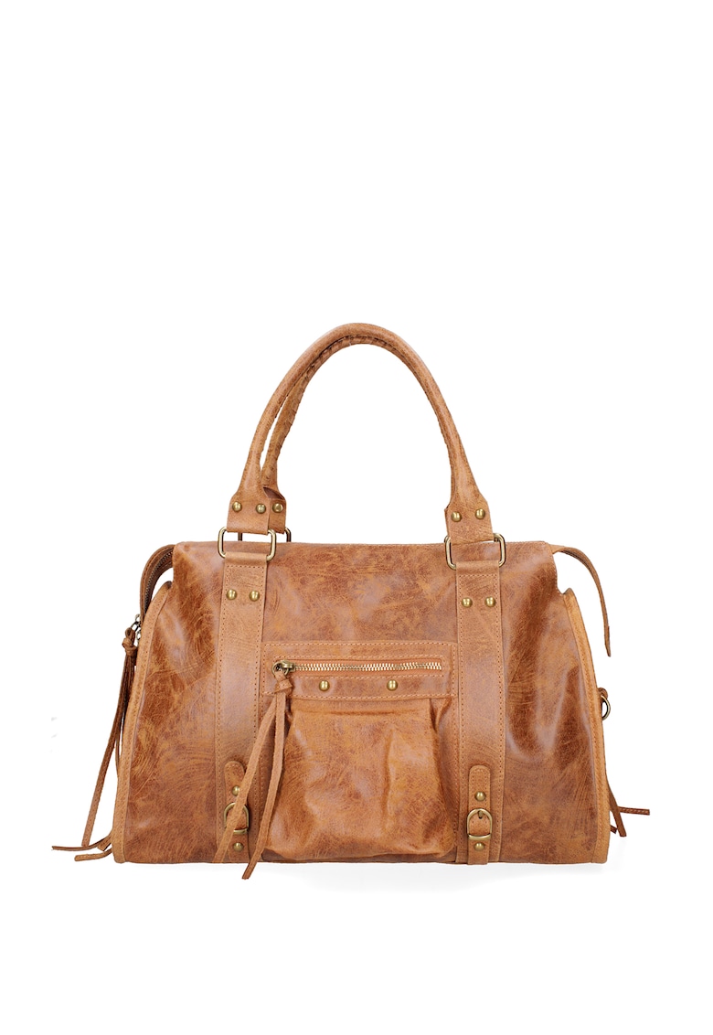 Geanta din piele cu manere in partea de sus Elara - Maro cognac