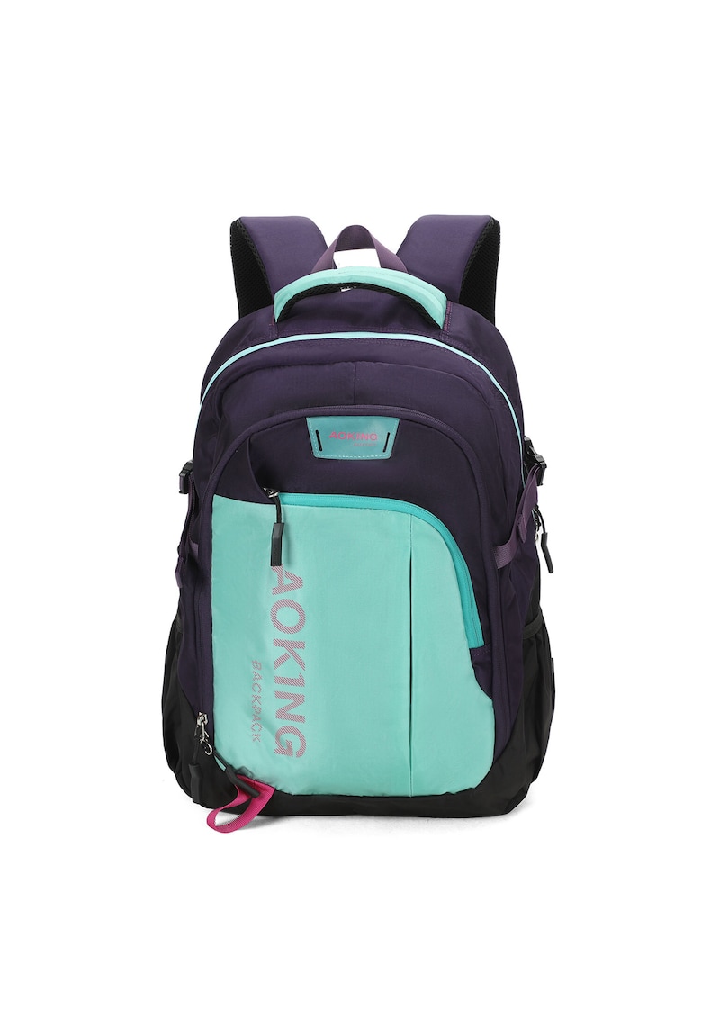 Rucsac unisex cu model colorblock si buzunare multiple