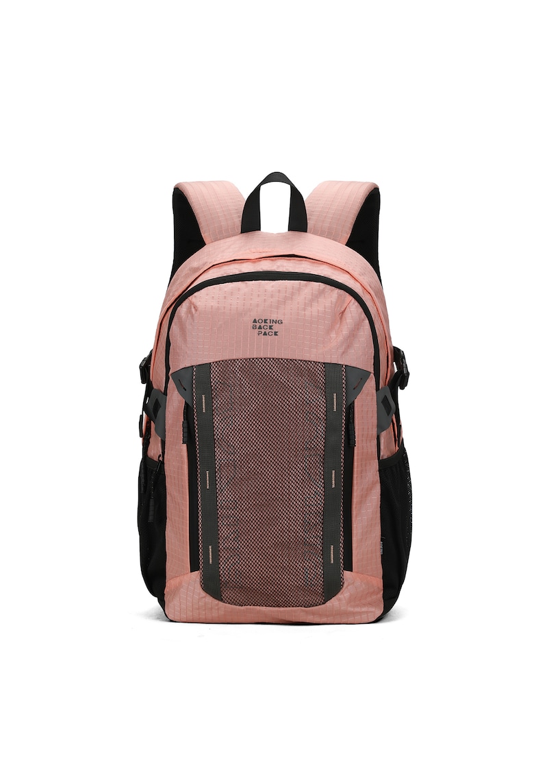 Rucsac textil cu buzunar frontal de plasa - Roz