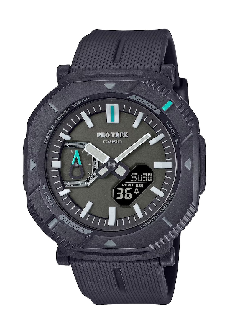 Ceas Protrek PRJ-B001-1ER Solar Bluetooth - gri - curea cauciuc - rezistent la apa 10 ATM - cadran verde
