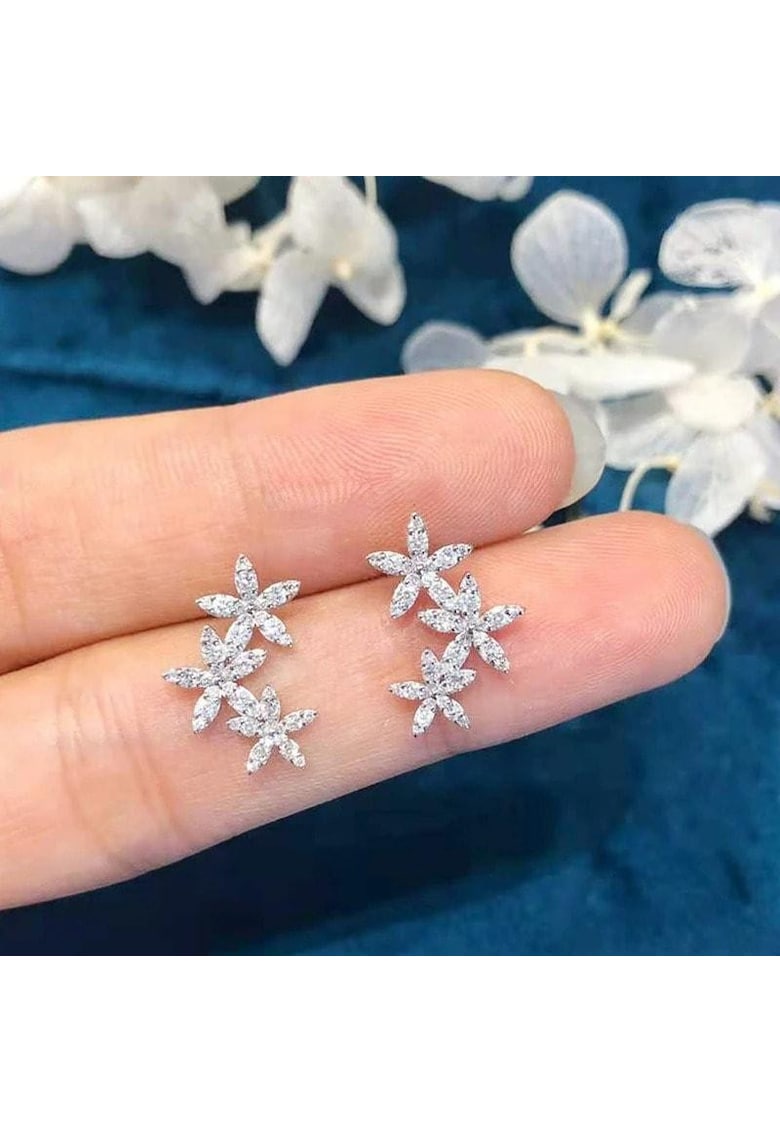 Cercei argintii - cu floricele si pietre din zirconiu - Inna C8 - Cercei argintii - cu floricele si pietre din zirconiu - Inna C8 -