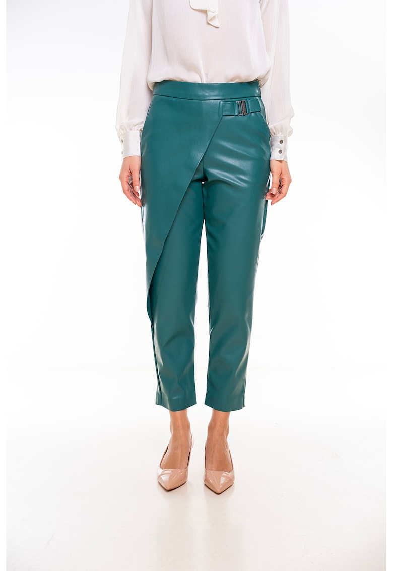 Pantaloni de piele ecologica cu detaliu drapat Rebeca