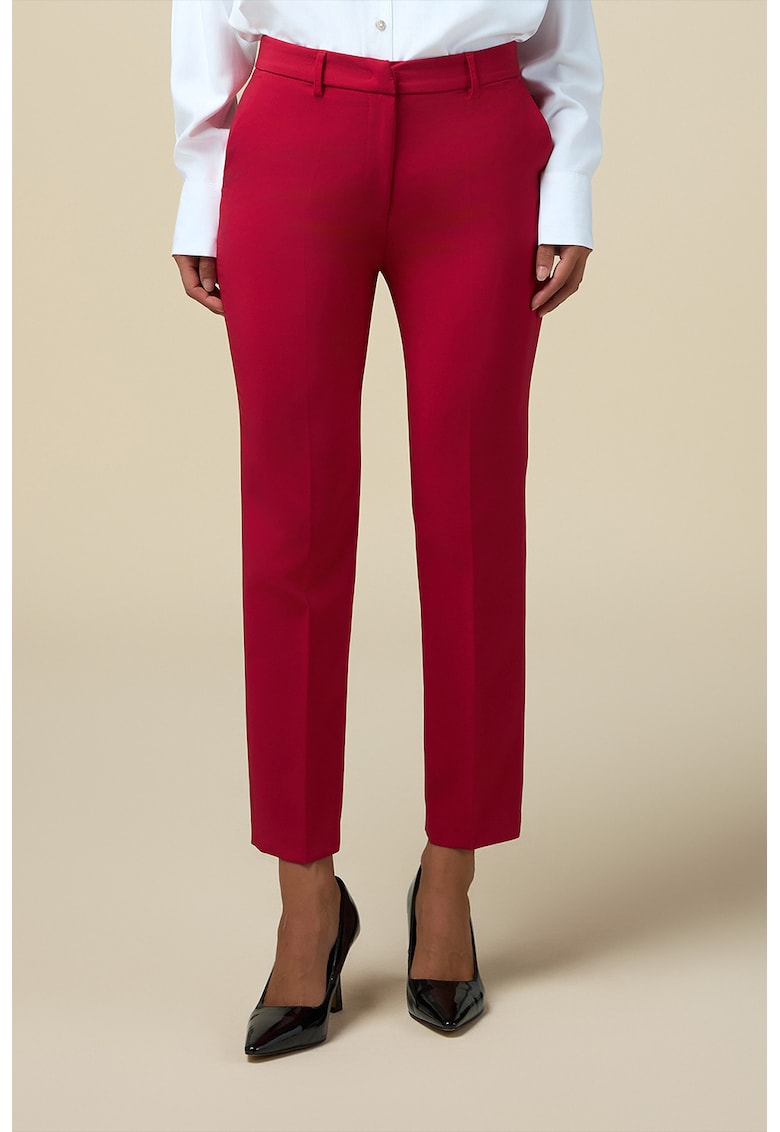 Pantaloni crop conici cu pliuri - Rosu inchis