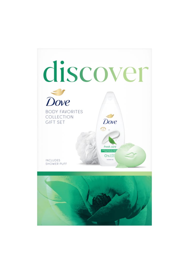 Set cadou : Gel de dus Fresh Care - 250ml + Sapun-crema Dove Refreshing - 90g + Shower puff