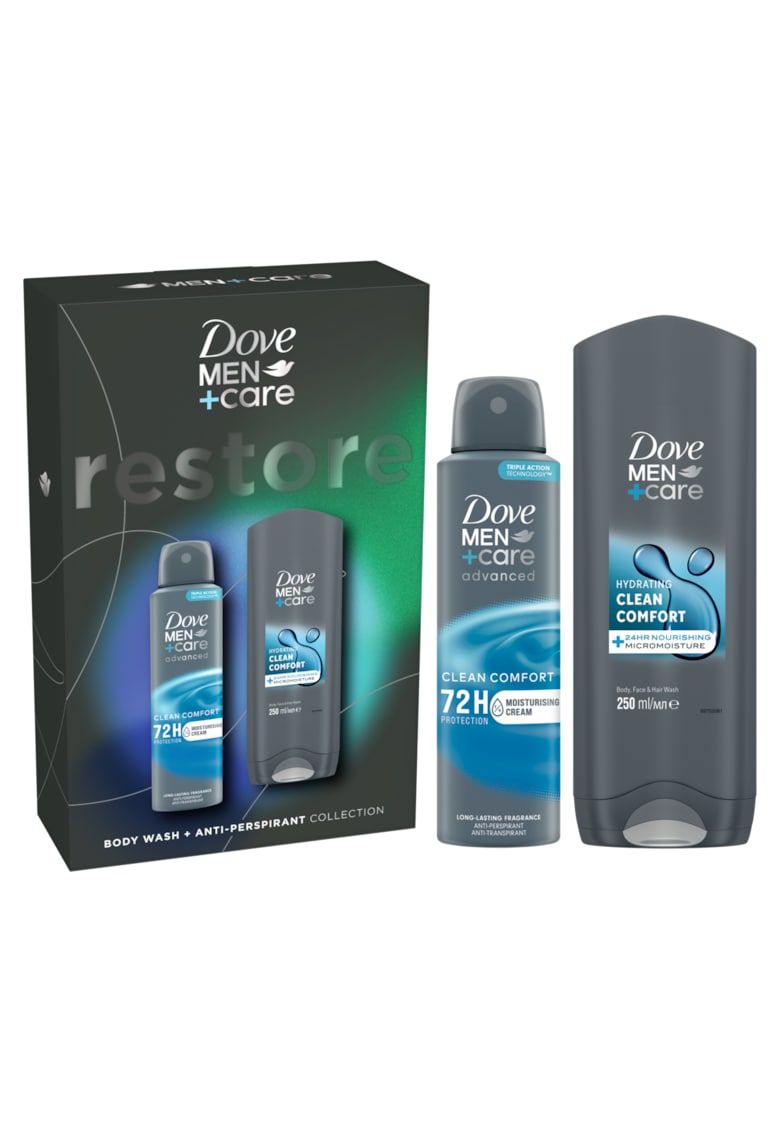 Set cadou  Men+Care Advanced: Spray Clean Comfort - 150ml + Gel de dus Dove Men+Care Clean Comfort - 250ml