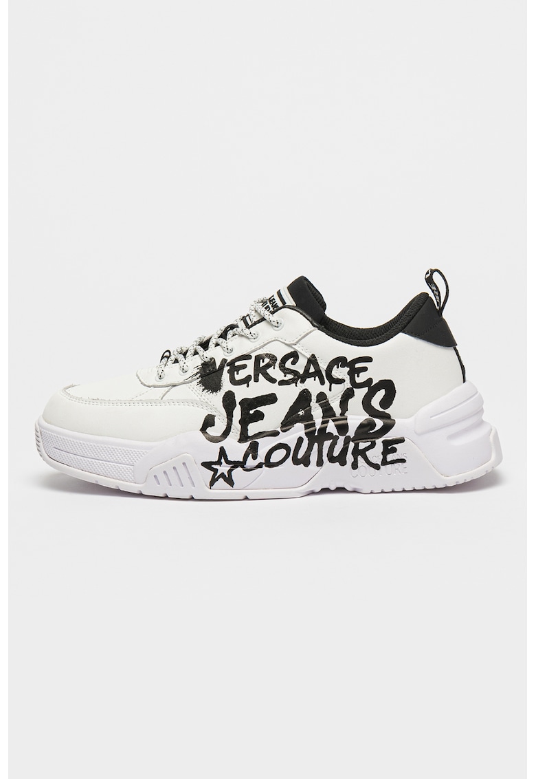 Pantofi sport din piele ecologica cu imprimeu logo - Negru/Alb murdar