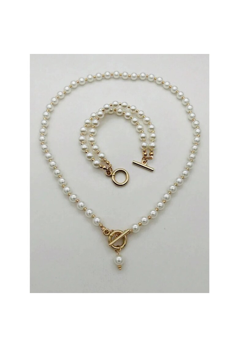 Set colier si bratara - auriu - cu perle - Antero C17