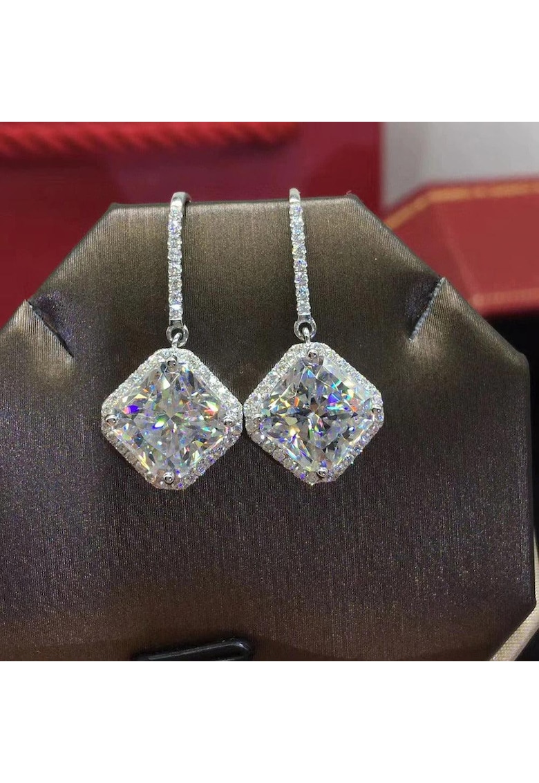 Cercei cu agatatoare - argintii - cu pietre din zirconiu - Nore C3 -