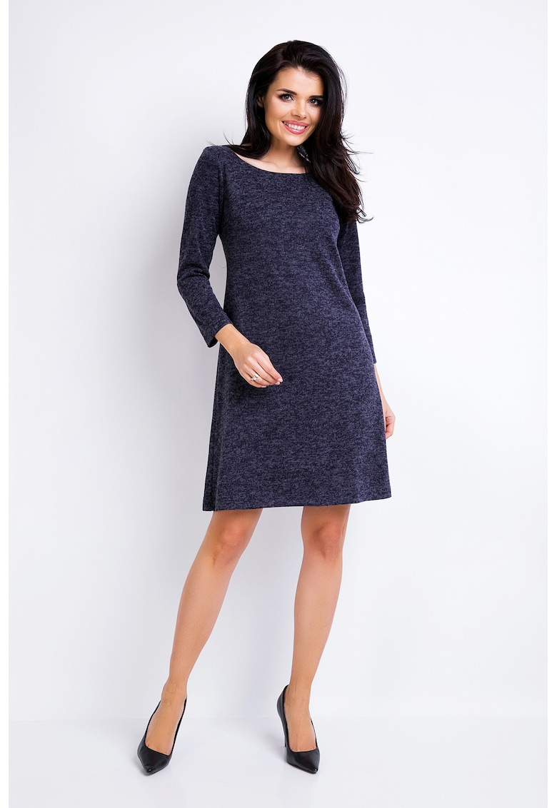 Rochie trapez confortabila din tricot cu maneci lungi - - Bleumarin