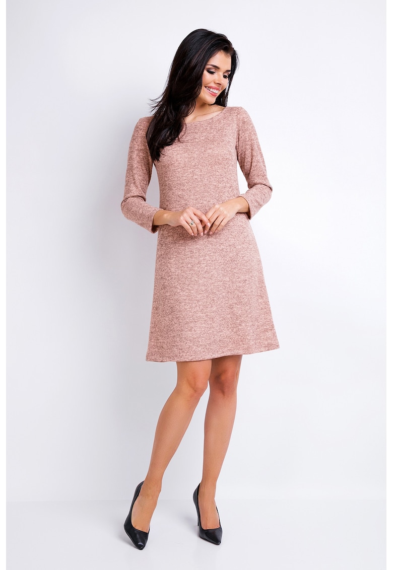 Rochie trapez confortabila din tricot cu maneci lungi - - Roz