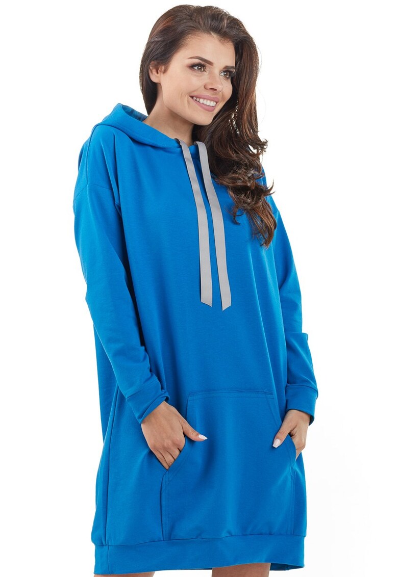 Hanorac lung dama - Bumbac/Poliester/Elastan - Albastru