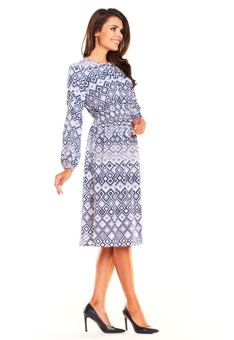 Rochie dama - Poliester - Albastru/Alb - A233