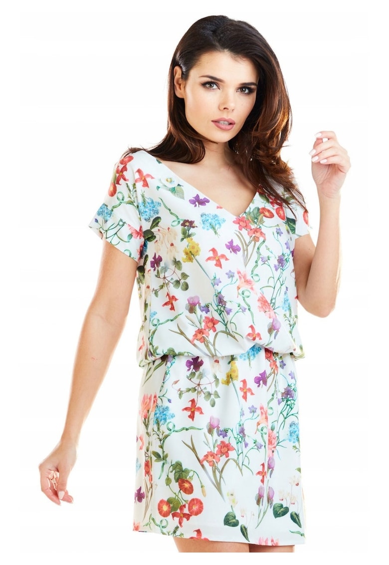 Rochie dama - Poliester - Ecru - model flori - A264