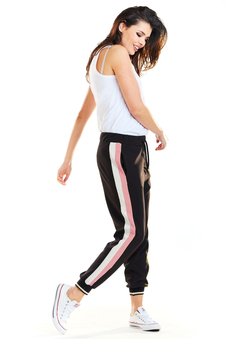 Pantaloni A266 pentru dama Poliester - Negru/Roz