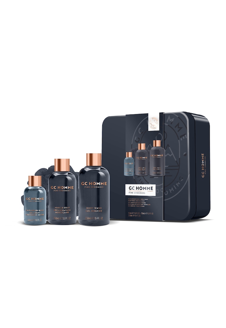 Set cadou de ingrijire barbati - Milton - GC Homme - 50 ml sampon par si barba - 150 ml baie pentru muschi - 250 ml gel de dus