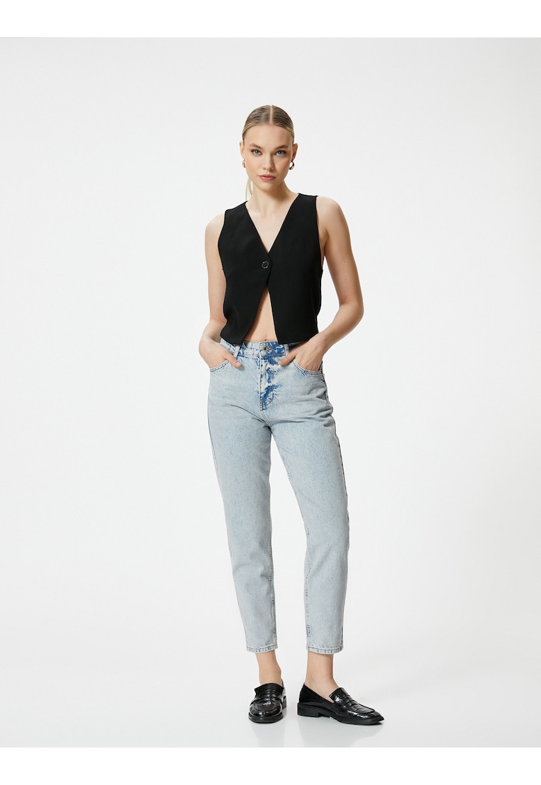 Blugi crop mom fit - cu talie inalta