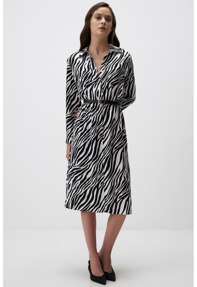 Rochie midi din satin cu imprimeu zebra