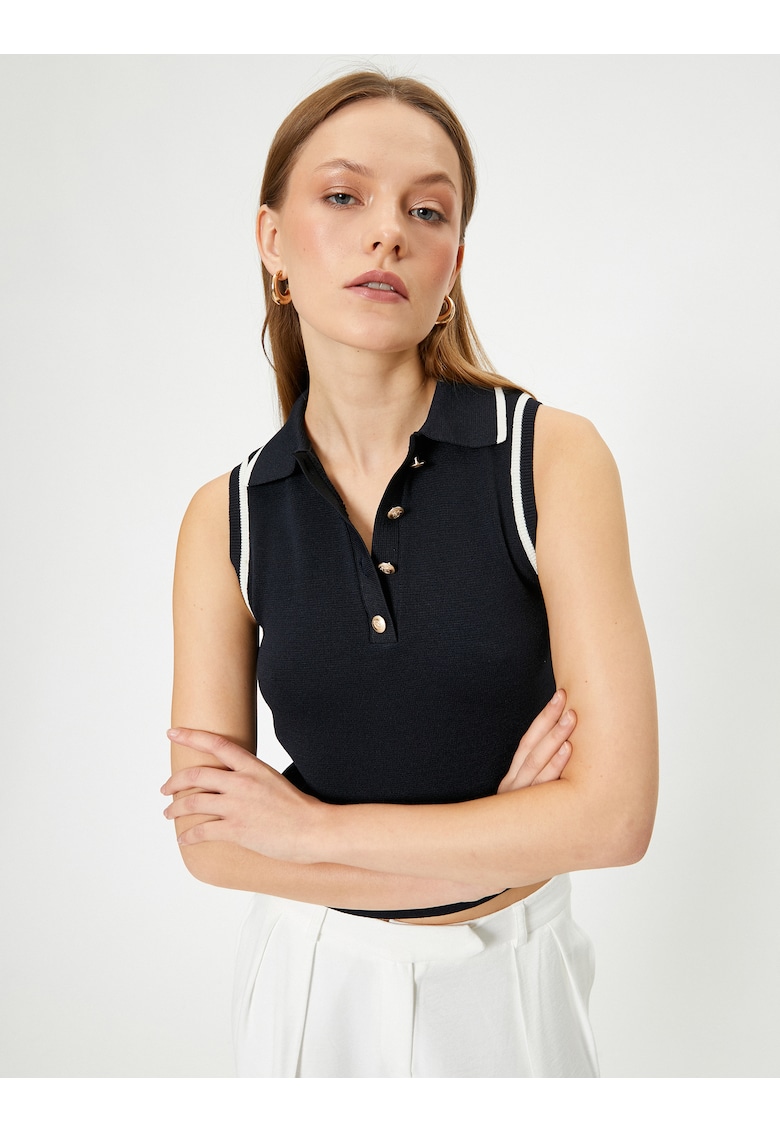 Top crop polo tricotat fin