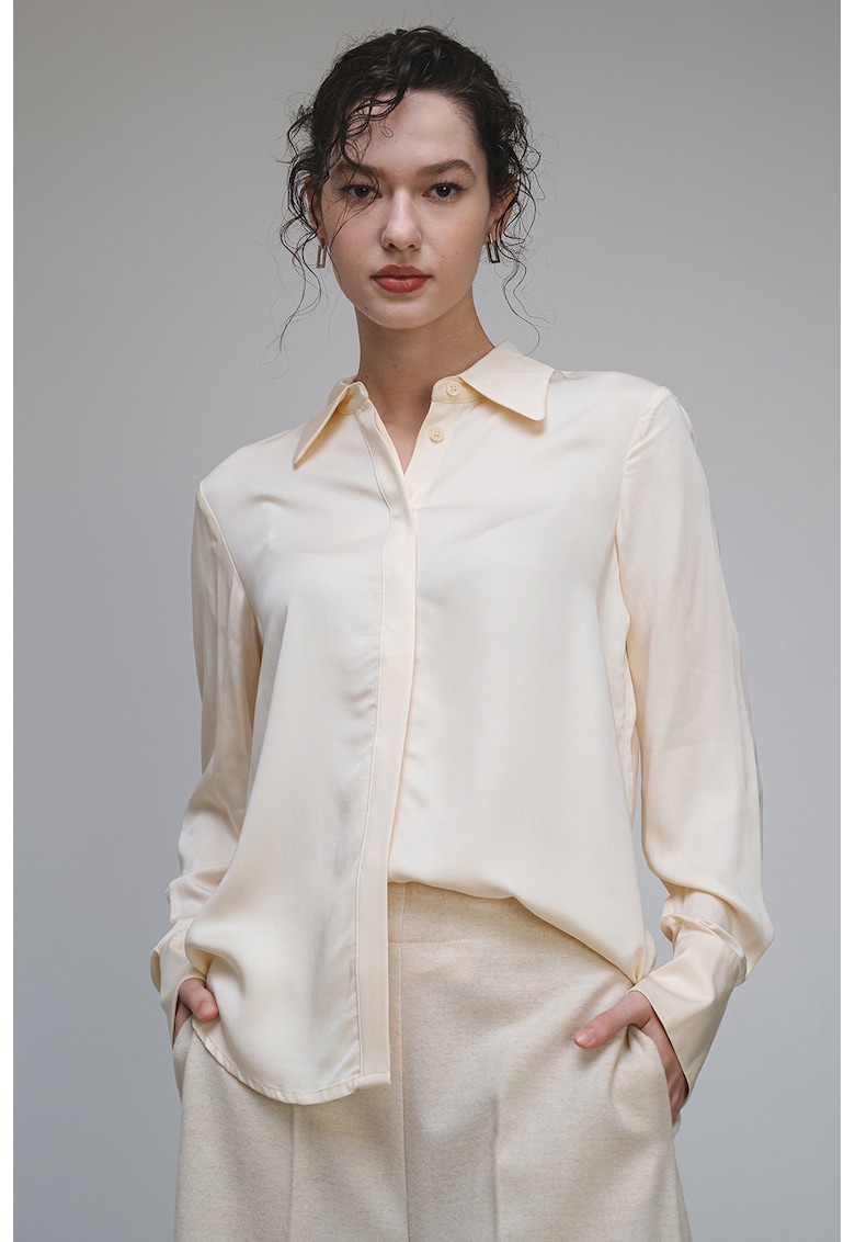 Camasa de satin cu maneci lungi - Crem