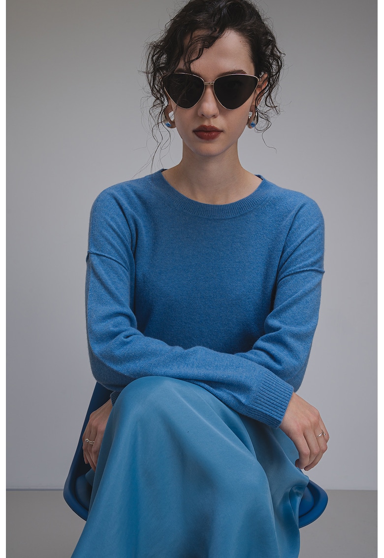 Pulover crop din amestec de lana si casmir - Albastru deschis