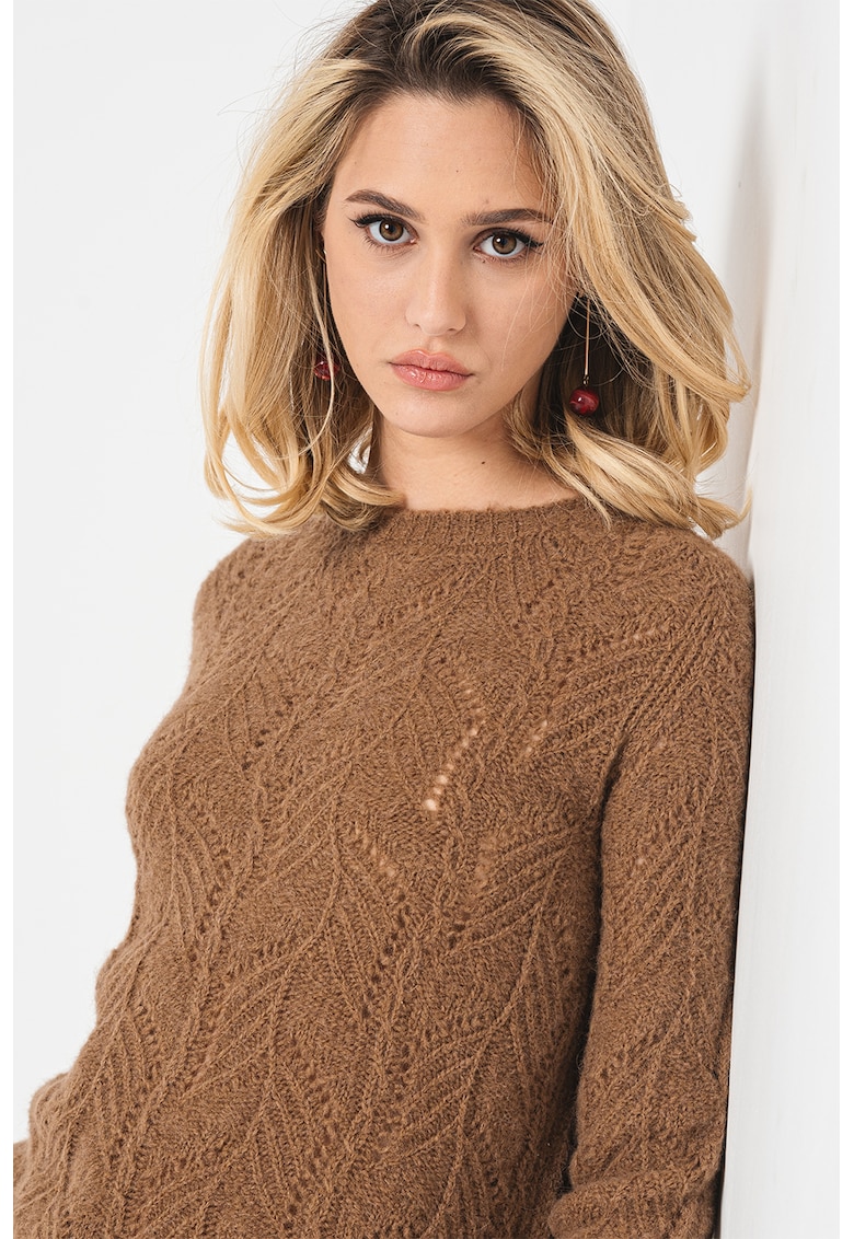 Pulover din amestec de lana si lana alpaca - cu detalii pointelle