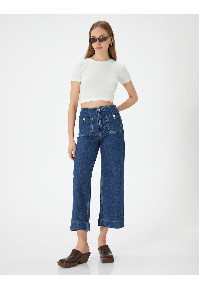 Blugi crop cu talie inalta