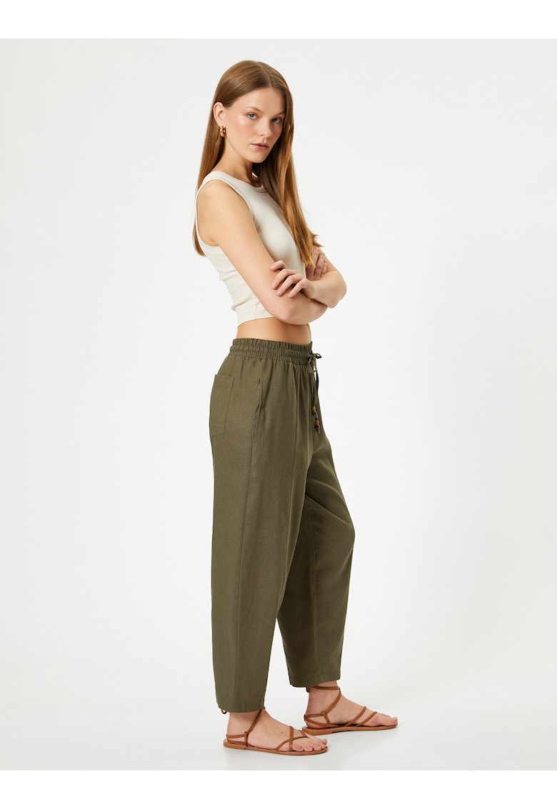 Pantaloni crop din amestec de in