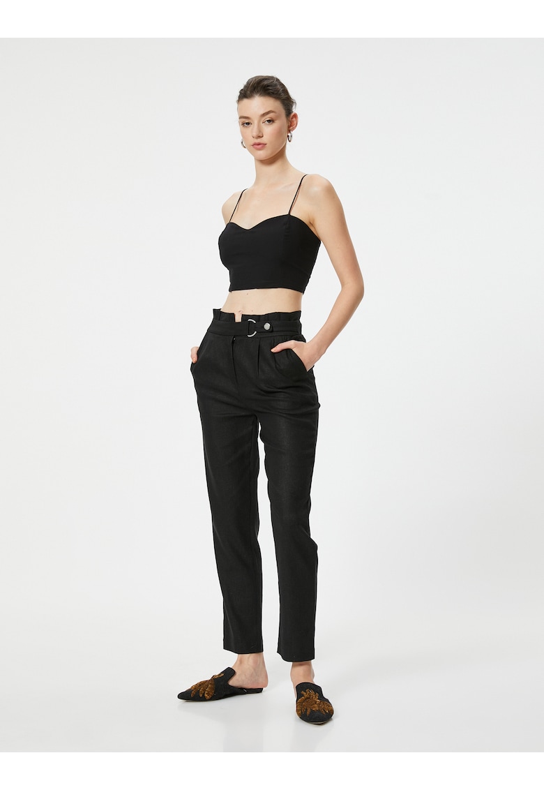 Pantaloni crop din amestec de in