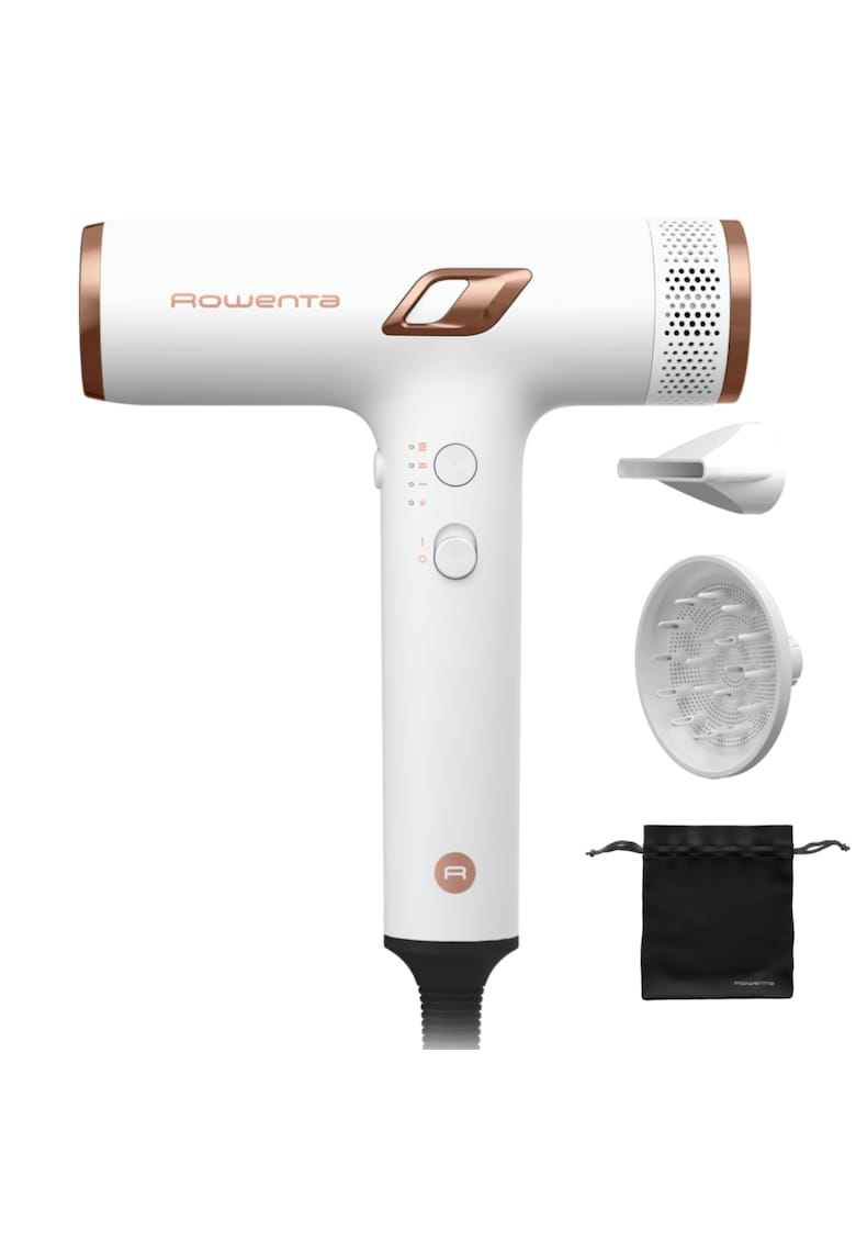 Uscator de par compact Nano - 1700W - 3 trepte de viteza si temperatura - duza de concentrare - difuzor pentru volum - generator de ioni - functie flux de aer rece - grilaj detasabil - perie de curatare inclusa - Alb